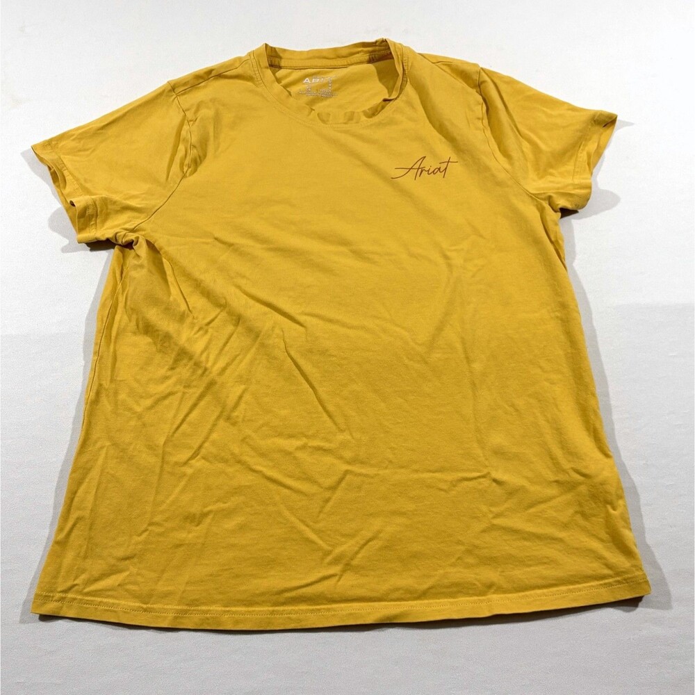 Ariat T-Shirt Womens Yellow Real Cool Cow Tee Graphic Western Relaxed Fit Sz M